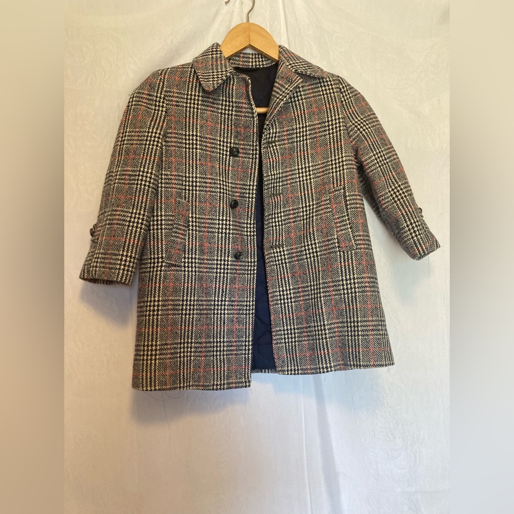Solitaire Vintage Unisex Kids Houndstooth Kits Coat  Blue and Red Plaid